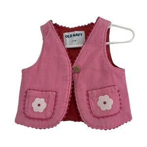 Old Navy Pink Corduroy Sleeveless Vest 3-6 Months Girls Flower Pockets Button